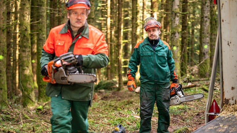 Markus und Sebastian bei der Waldarbeit (Foto: SWR, d:light / Christian Koch)