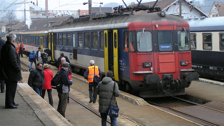 Nahverkehrszug nach Oensingen im Bahnhof Balsthal. (Foto: SWR, Wolfgang Drichelt)