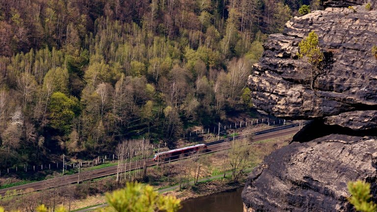 Blick vom Belvedér Ausblick auf die Bahnstrecke linkselbisch (Foto: SWR, Grit Merten)