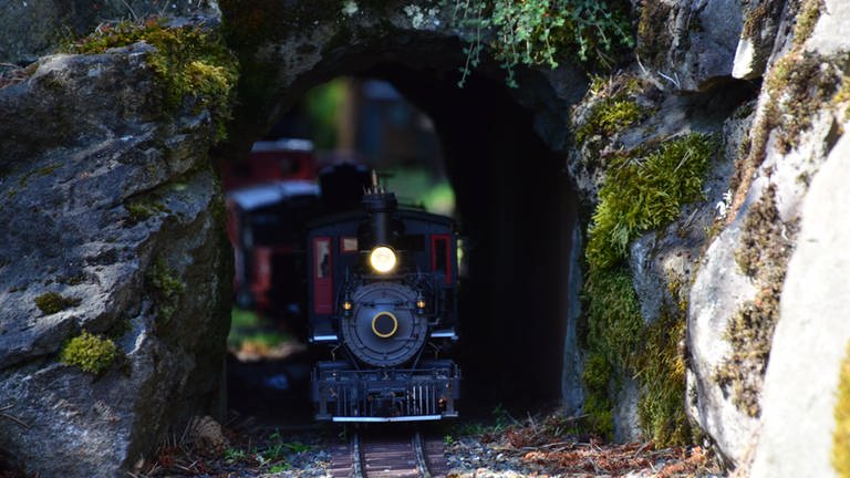 Der Tunnel wirkt wie aus dem Fels gehauen - Berge und Schluchten sind allerdings eigens aufgeschichtet und der Tunnel ist mit Holz verschalt. (Foto: SWR, Harald Kirchner)