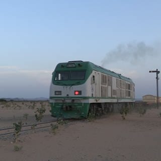 Güterzug hinter Summit, der mit 900 Metern höchsten Stelle der Strecke Port Sudan – Khartum. (Foto: SWR, Michael Mattig-Gerlach)