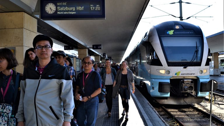 Und gerade in Wien Westbahnhof angekommen die private Westbahn aus Salzburg. Derzeit verbinden 14 Eisenbahnachsen Wien und das Umland der Metropole. (Foto: SWR, Helmut Frei)