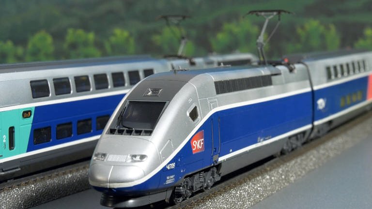 Das H0-Modell des TGV Euroduplex erscheint bei Märklin und Trix in der Ausführung für den Verkehr zwischen Paris und München. (Foto: SWR, Andreas Stirl und Anna Neumann)