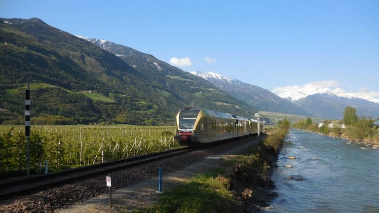 Ständiger Begleiter der Vinschgaubahn – die Etsch (Foto: SWR, Alexander Schweitzer)