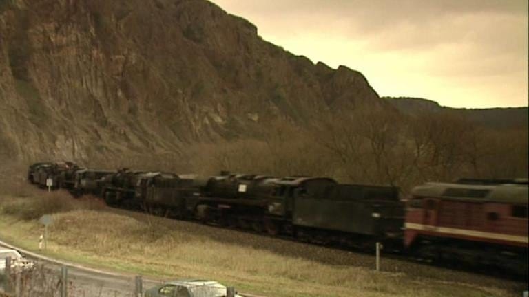 In einem Lokzug werden alte Dampfloks aus der ehemaligen DDR in den neunziger Jahren nach Rheinland-Pfalz gebracht. (Foto: SWR, SWR - Harald Kirchner)