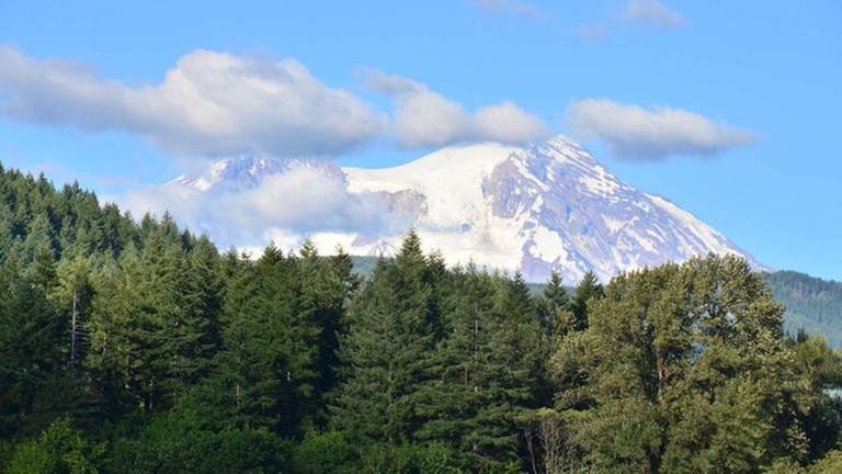 Der Mount Rainier, der Vulkan ist der Namensgeber der Bahnlinie. (Foto: SWR, SWR - Harald Kirchner)