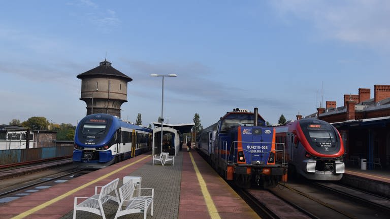 Drei Eisenbahnen auf der Strecke der Ostbahn auf dem Bahnhof von Küstrin (Foto: SWR)