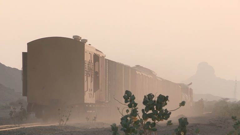 Der Güterzug aus Port Sudan in der Wüste hinter 'Haya'. (Foto: SWR, Michael Mattig-Gerlach)