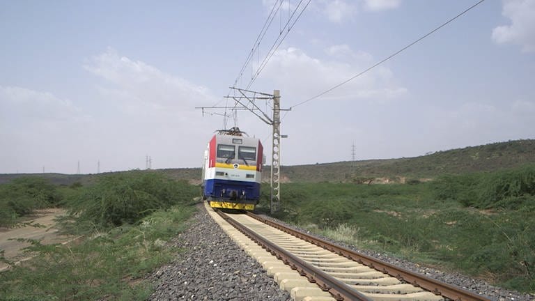 Der neue chinesische Expresszug nach Djibouti. (Foto: SWR, Rüdiger Lorenz)