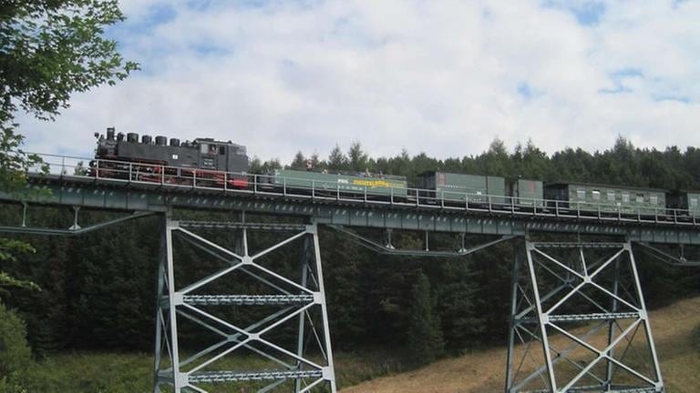 Auf dem Viadukt vor Oberwiesenthal:  die Fichtelbergbahn (Foto: SWR, SWR - Susanne Mayer-Hagmann)