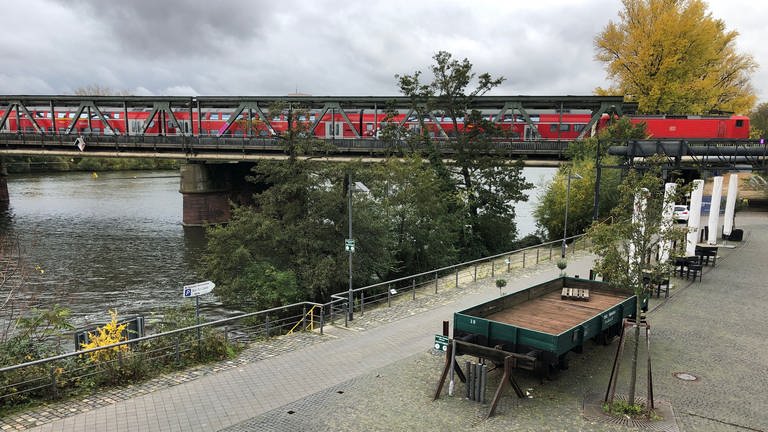 An der Main-Neckar-Brücke sind die Schienen am Main dagegen nicht befahrbar. (Foto: SWR, Kirsten Ruppel)