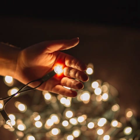 Hand mit Lichterkette - die richtige Weihnachtsbeleuchtung (Foto: Colourbox, getangelstudios)
