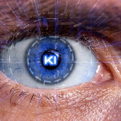 Auge mit Zeichen Künstliche Intelligenz KI - Einsatz in Suchmaschine (Foto: IMAGO, IMAGO/Michael Bihlmayer)