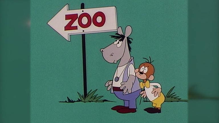 Zeichentrickfiguren Äffle und Pferdle vor einem Schild "Zoo" (Foto: SWR, SWR -)