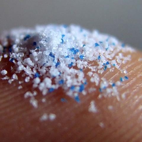Mikroplastik Partikel auf einem Finger (Foto: picture-alliance / dpa, picture-alliance / dpa -)