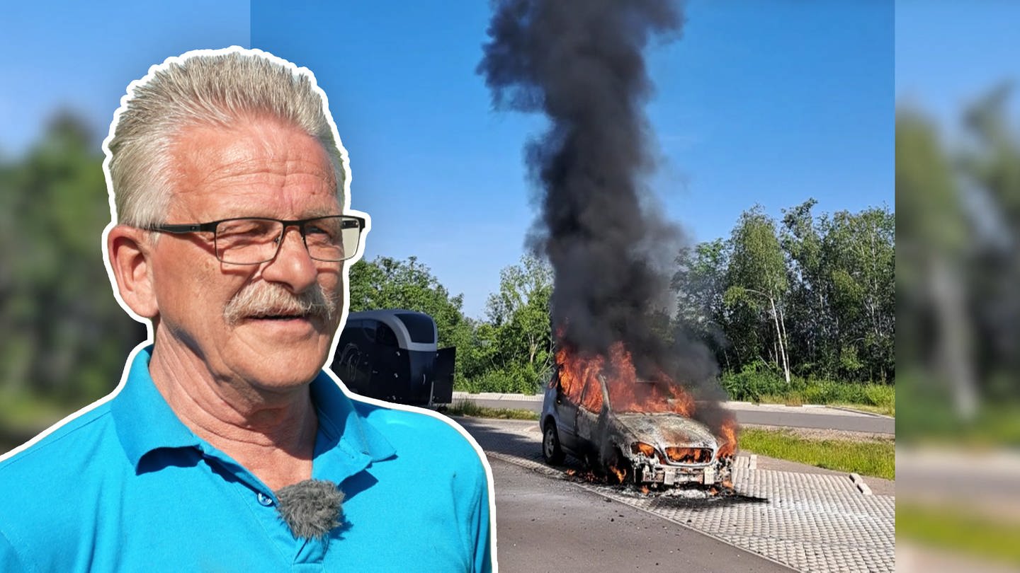 Als sein Auto plötzlich Feuer fängt, schafft es Rolf Richter ruhig zu bleiben, besonnen zu handeln und damit vier Leben zu retten. (Foto: SWR)