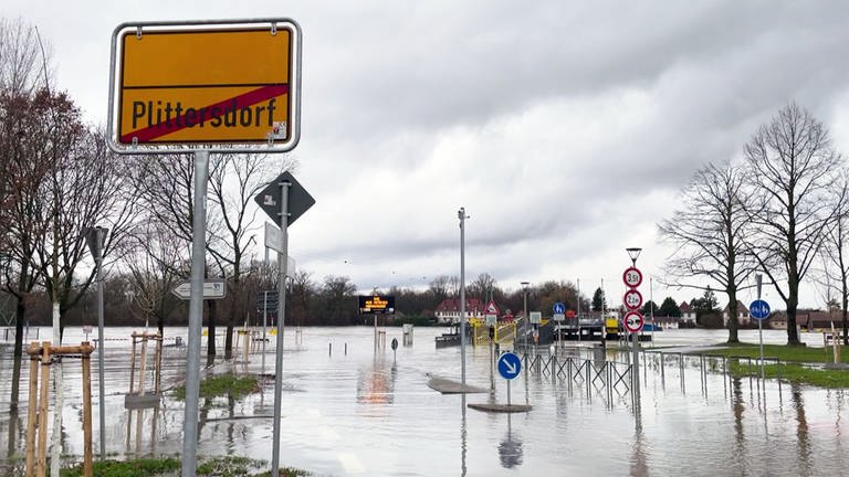 Plittersdorf bei Überschwemmung (Foto: SWR)
