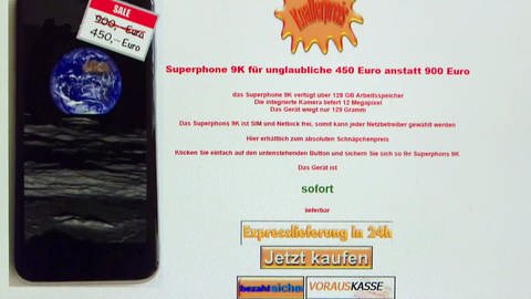 Anzeige im Internet. Web-Shop-Angebot mit 50 Prozent Nachlass auf ein angeblich besonders hochwertiges Handy (Foto: SWR)