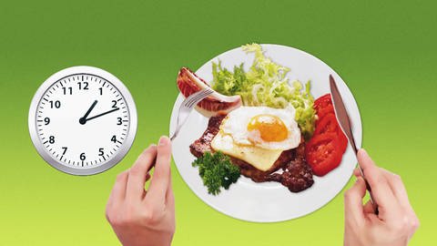 Grafik mit Uhr und Teller mit einer Mahlzeit (Foto: SWR)