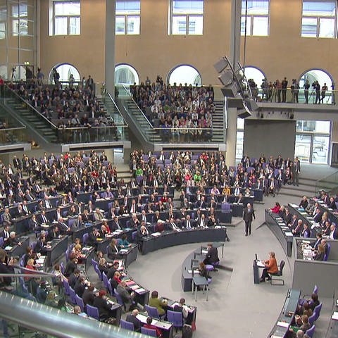 Bundestagssitzung, Blick in den Plenarsaal mit zahreichen Abgeordneten im Plenum (Foto: SWR)
