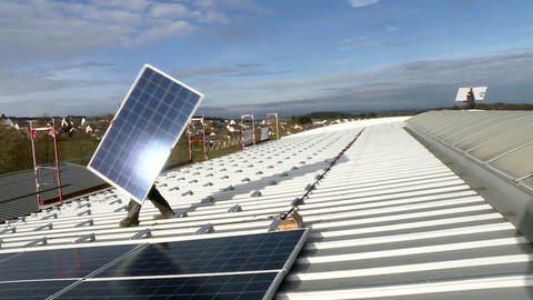 Montage von Solarpaneelen auf einem großen Flachdach (Foto: SWR)