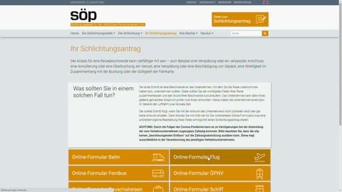 SÖP - Schlichtungsstelle für den öffentlichen Personenverkehr -Online-Portal - Beschwerdeformulare (Foto: SWR)