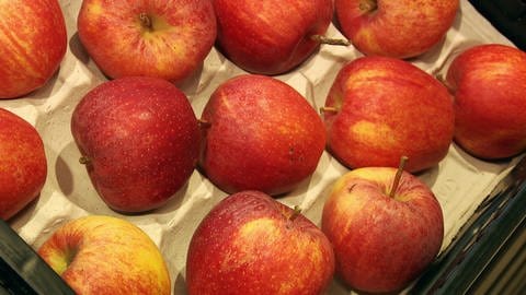 Rote Äpfel in einer Obststeige (Foto: SWR)