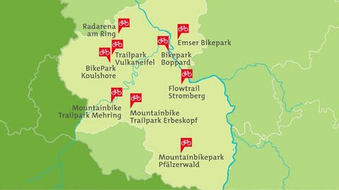 Landkarte mit Mountainbike Trailparks in Rheinland-Pfalz