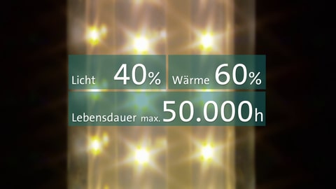 Eine Infografik unterstreicht den Vorteil von LED-Leuchten im Bezug auf Energieeffizienz, Helligkeit und Lebensdauer (Foto: SWR)