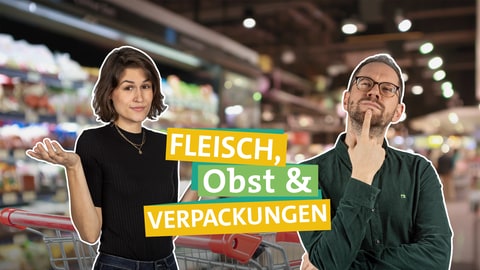 Die Ökochecker Katharina und Tobias stehen vor Supermarktregalen. (Foto: SWR)