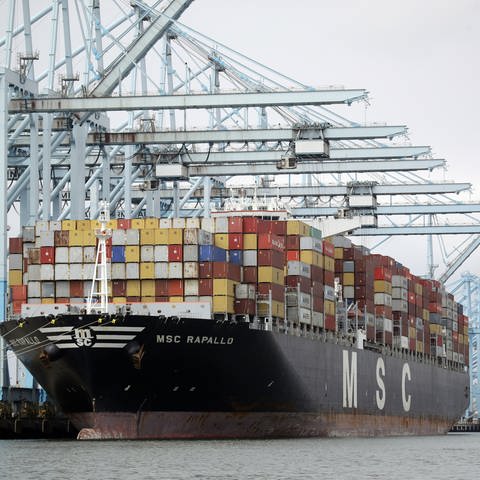 ein Containerschiff steht am Hafen von Los Angeles (Foto: SWR, picture alliance/Marcio Jose Sanchez/AP/dpa)