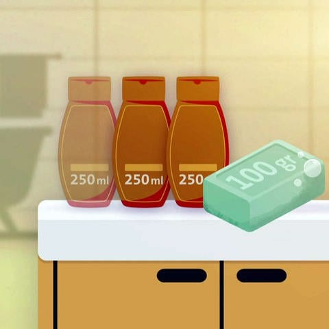 Nachhaltigkeit: Ein 100-Gramm-Waschstück, festes Shampoo oder Duschgel kann drei Flaschen flüssige Seife oder Waschgel ersetzen mit jeweils 250 Milliliter Inhalt.   (Foto: SWR, SWR Marktcheck checkt Nivea)