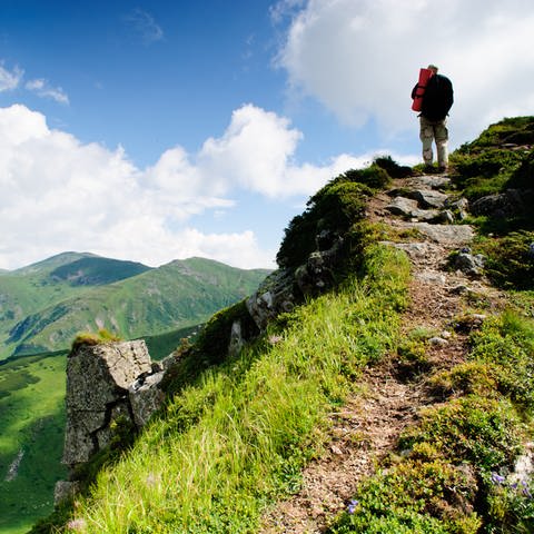 Ein Mann steht an der Spitze eines Berges. Wieviel kostet ein Urlaub in Südtirol?  (Foto: Colourbox, COLOURBOX1725640)
