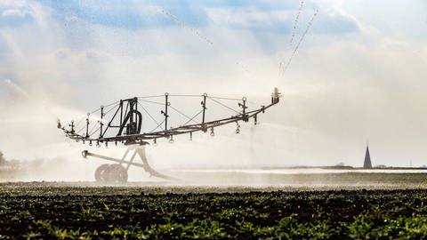 Bei Trockenheit setzen viele Bauern auf künstliche Bewässerung - Wassernutzungskonflikte sind in Zukunft programmiert. (Foto: IMAGO, IMAGO / Arnulf Hettrich)