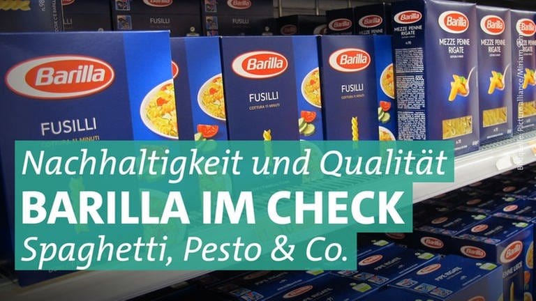 Ein Regal im Supermarkt mit Barilla Nudeln: Man kann die Nudelsorten Fussili und Penne in den blauen Verpackungen erkennen. (Foto: dpa Bildfunk, Picture Alliance)