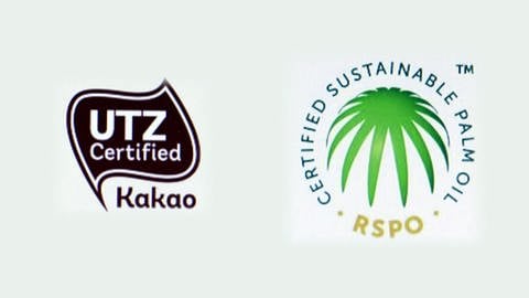 Nachhaltigkeitssiegel utz für Kakao und RSPO für Palmöl