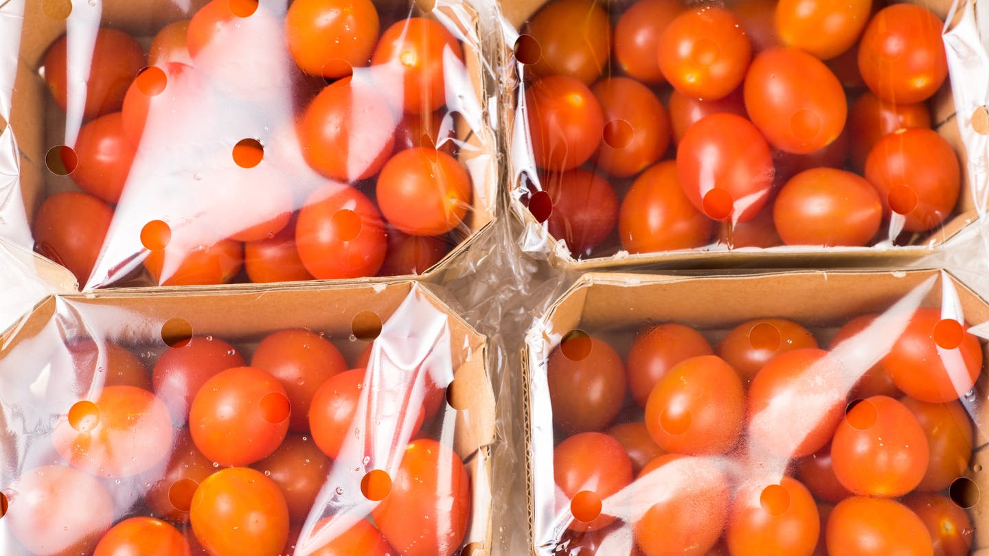 Zu sehen sind vier Packungen Tomaten