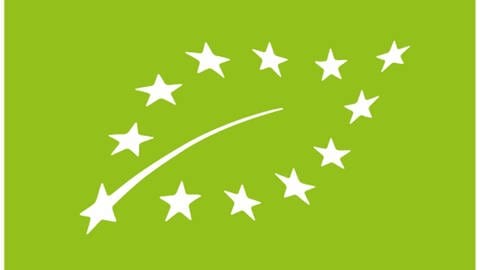 Zu sehen ist das EU-Bio-Siegel. Es ist hellgrün und weiße Sterne formen ein Pflanzenblatt. (Foto: dpa Bildfunk, Picture Alliance)