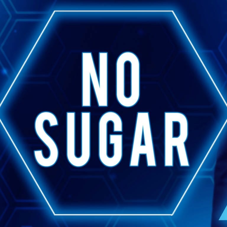 "No Sugar" steht zusammen mit Pfeilen auf einem Bildschirm