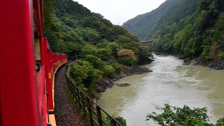 Eine Fahrt mit der Sagano Railway - die Schlucht, durch die keine Straße führt, liegt noch im Stadtgebiet der Millionenmetropole Kyoto.