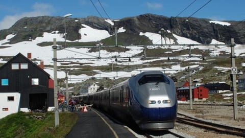 Bergen Express beim Halt in Finse